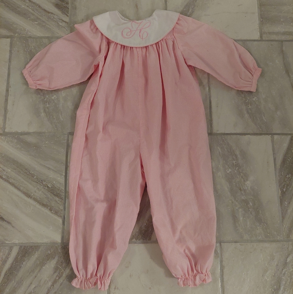 Pink Baby Romper with Monogram H Embroidery